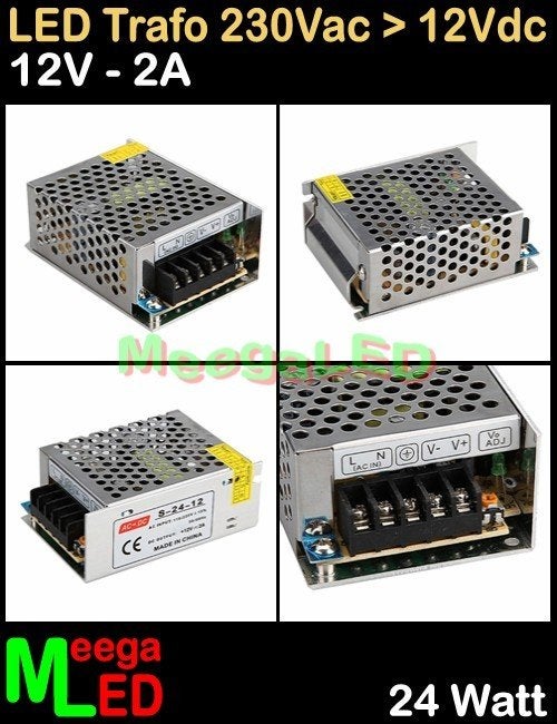 LED Trafo Voeding Adapter Driver - 230V > 12V - 2A = 24W - O, Metaal, Overige merken, Nieuw, Overige fittingen