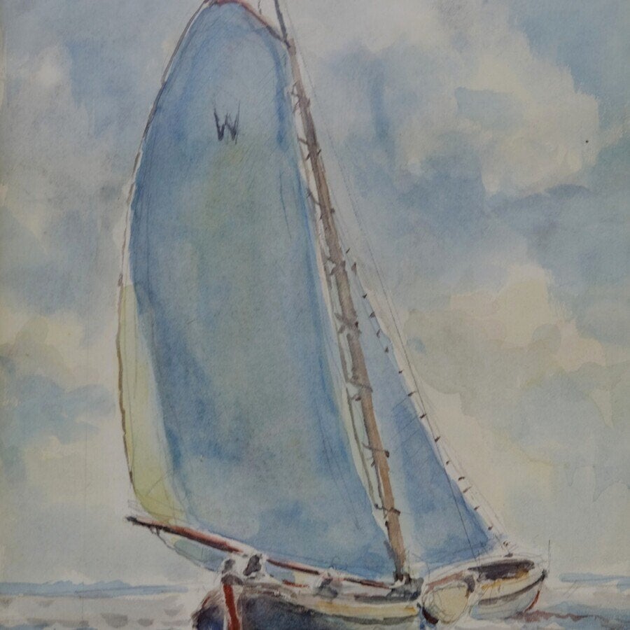Geert Bok (1900-1998) - skûtsje en winters Sneek, Antiek en Kunst, Ophalen of Verzenden