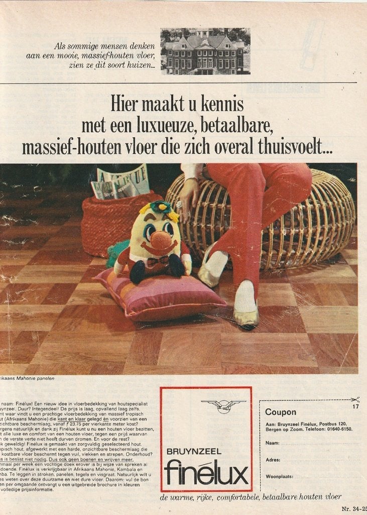 Retro reclame 1966 Bruynzeel Bergen op Zoom houten vloer, Verzenden, Overige typen