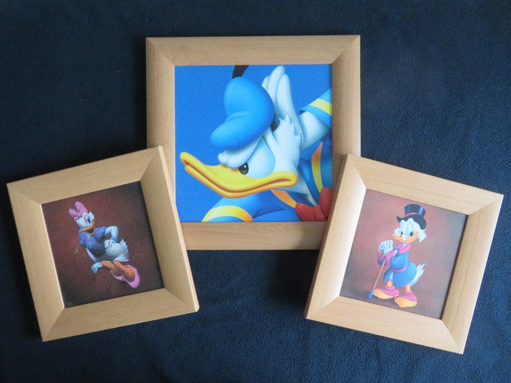 Disney Donald Duck, Katrien en Dagobert Duck ingelijst, Verzamelen, Ophalen of Verzenden, Donald Duck, Gebruikt, Plaatje of Poster
