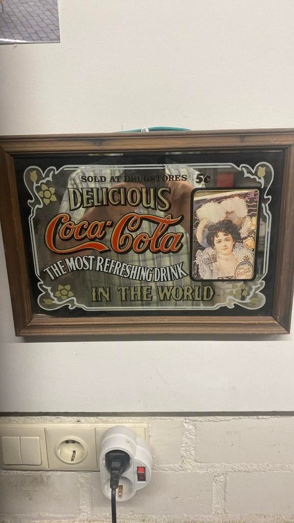 Vintage Coca-Cola spiegel - 'The Most Refreshing Drink', Verzamelen, Ophalen of Verzenden, Gebruikt, Reclamebord