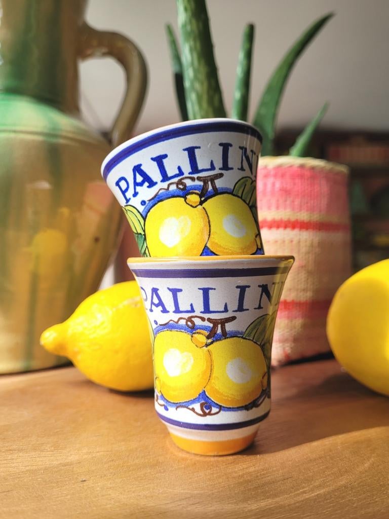 Pallini Limocello glaasjes Italy ~, Tuin en Terras, Bloempotten, Rond, Nieuw, Ophalen of Verzenden, Aardewerk