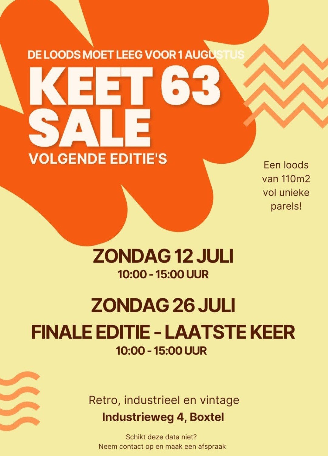 De loods van KEET63 moet leeg/opruiming/sale, Ophalen, Huis en Inrichting
