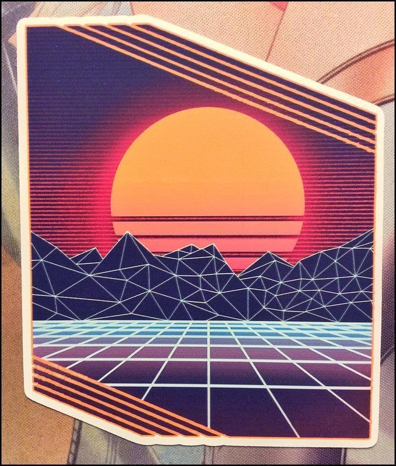 OUTRUN SYNTHWAVE SUN 80s Muziek Retro Sticker, Verzamelen, Verzenden, Kuifje, Nieuw, Beeldje of Figuurtje