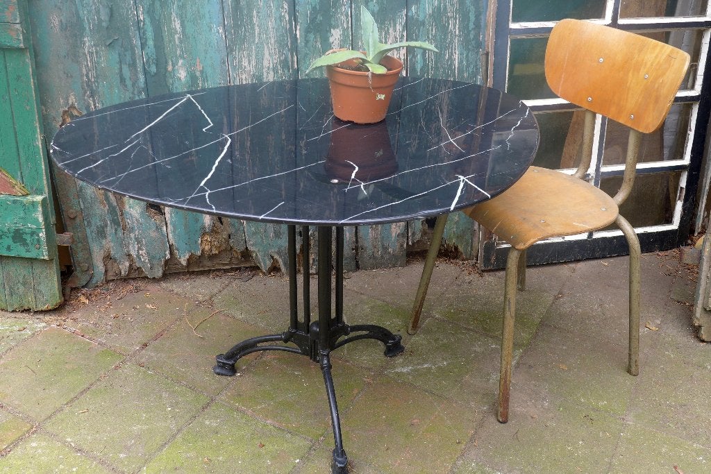 mooi zwart terras serre tuintafeltje, Tuin en Terras, Tuintafels, Gebruikt, Ovaal, Metaal, Ophalen