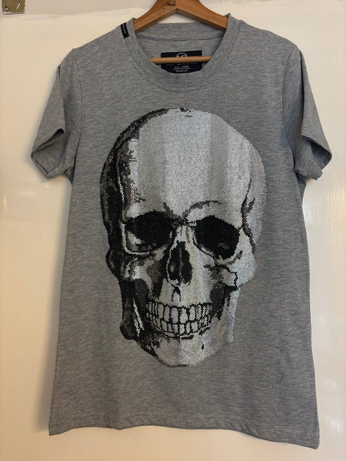 My Brand T-shirt met doodshoofd van pailletten - Maat M, Ophalen of Verzenden, Zo goed als nieuw, Maat 48/50 (M), Grijs
