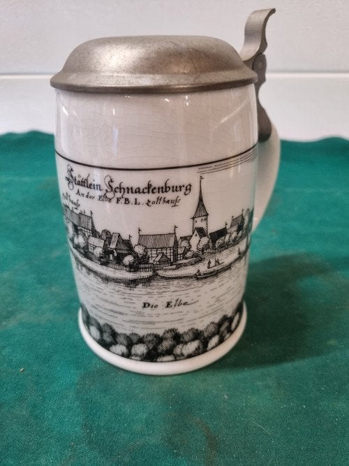 bierpul schnadenburg aan elbe met tinnen deksel, Verzamelen, Ophalen of Verzenden, 'T Olde Gre-j, Info@toldegrej.nl, Endepoelstraat 20f Didam