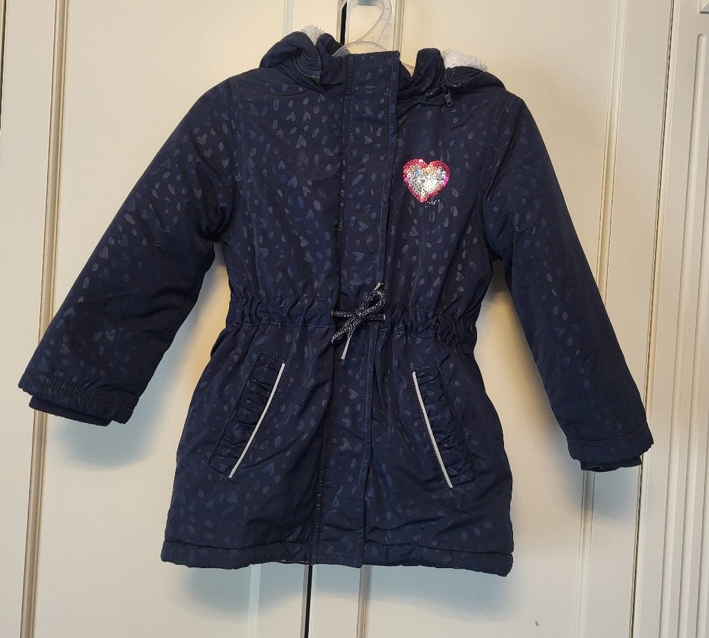 s.Oliver winterjas, navy, meisje, hartjes, maat 98, Meisje, Ophalen of Verzenden, Zo goed als nieuw, Jas