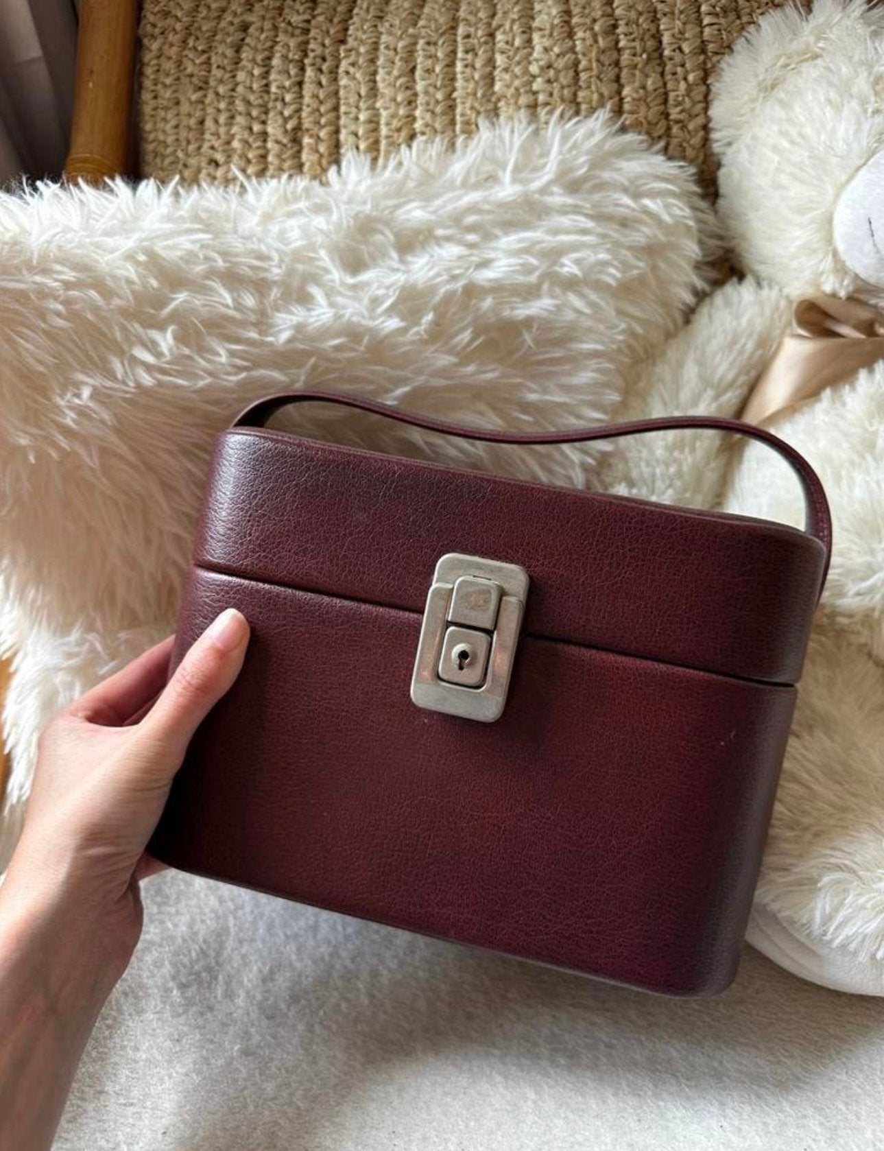 Nette bordeauxrode vintage beautycase van imitatieleer, Ophalen of Verzenden, Zo goed als nieuw, Overige kleuren