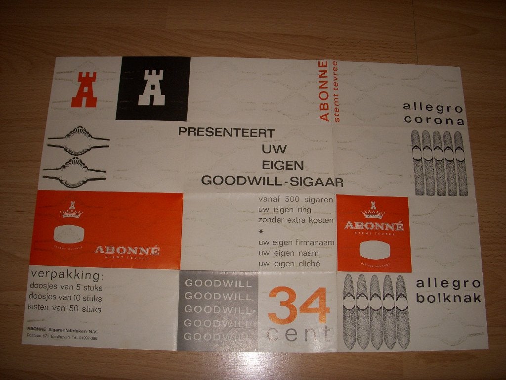 Leuke jaren 60 folder Abonné sigarenfabriek Eindhoven, Boeken, Catalogussen en Folders, Gelezen, Folder, Ophalen of Verzenden