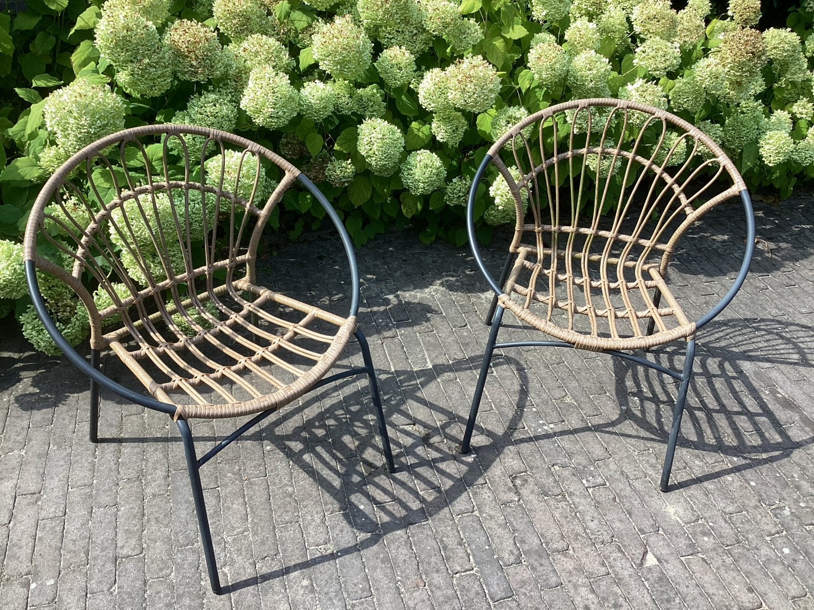 Vintage rotan stoelen / rieten stoel, Huis en Inrichting, Stoelen, Ophalen, Gebruikt, Twee, Bruin