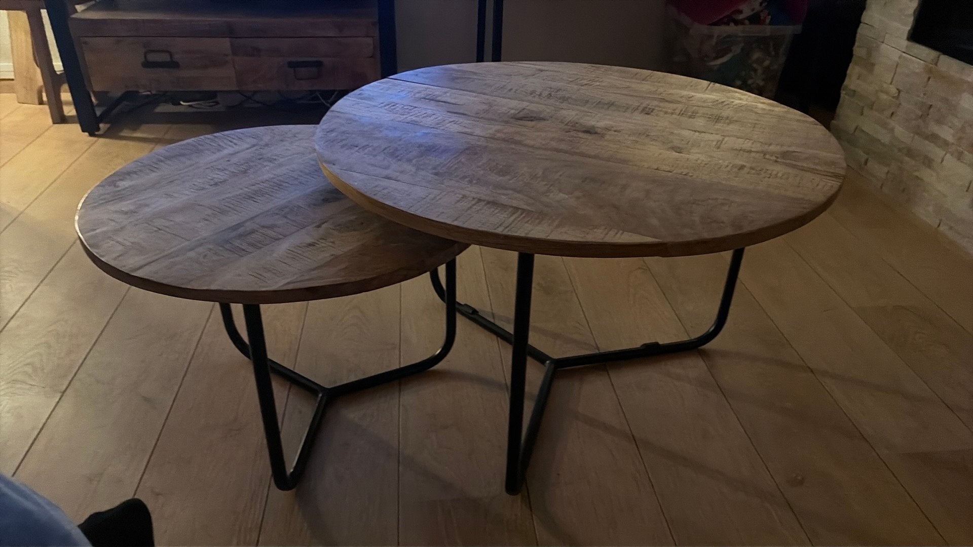 Mango hout salon tafeltjes, Ophalen, Rond, Tot twee personen, 50 tot 100 cm