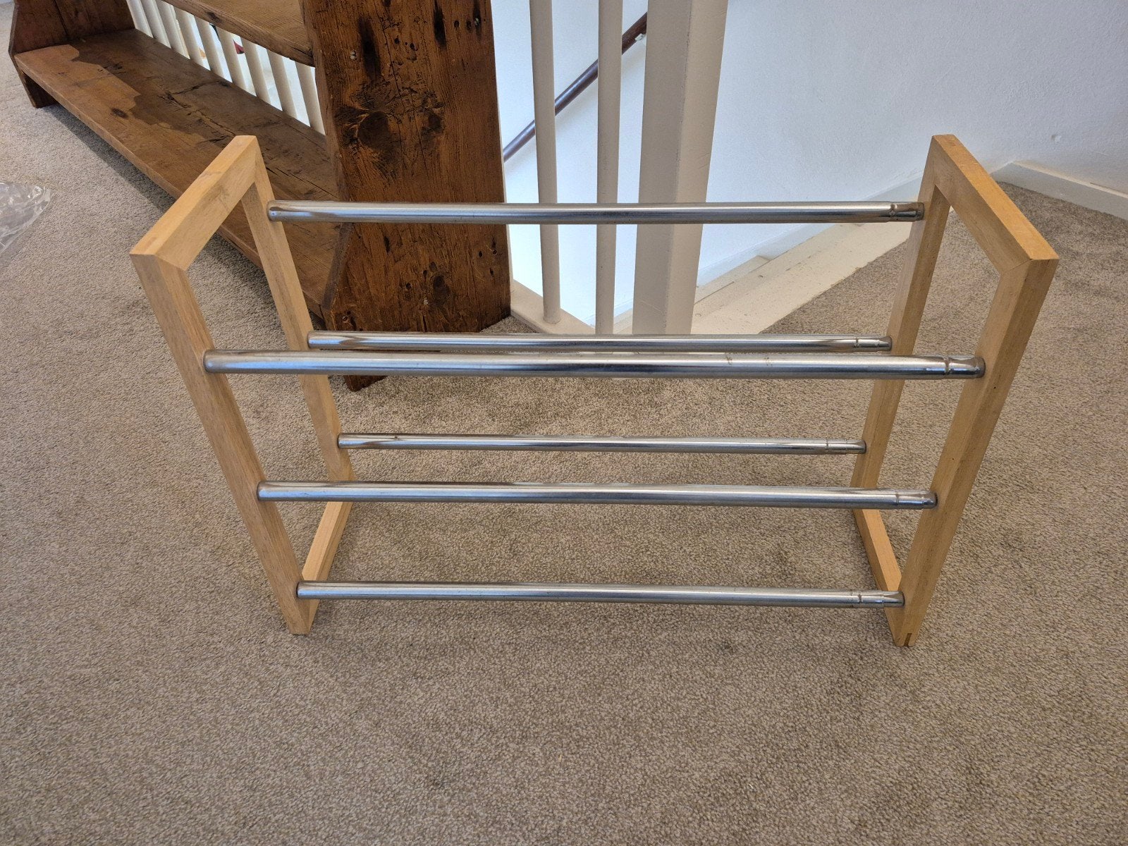 Schoenenrek hout metaal uitschuifbaar tot 107 cm, Ophalen, Gebruikt