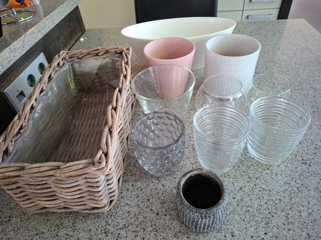 BLOEMPOTTEN- GLAZEN, Overige materialen, Gebruikt, Rond, Ophalen of Verzenden