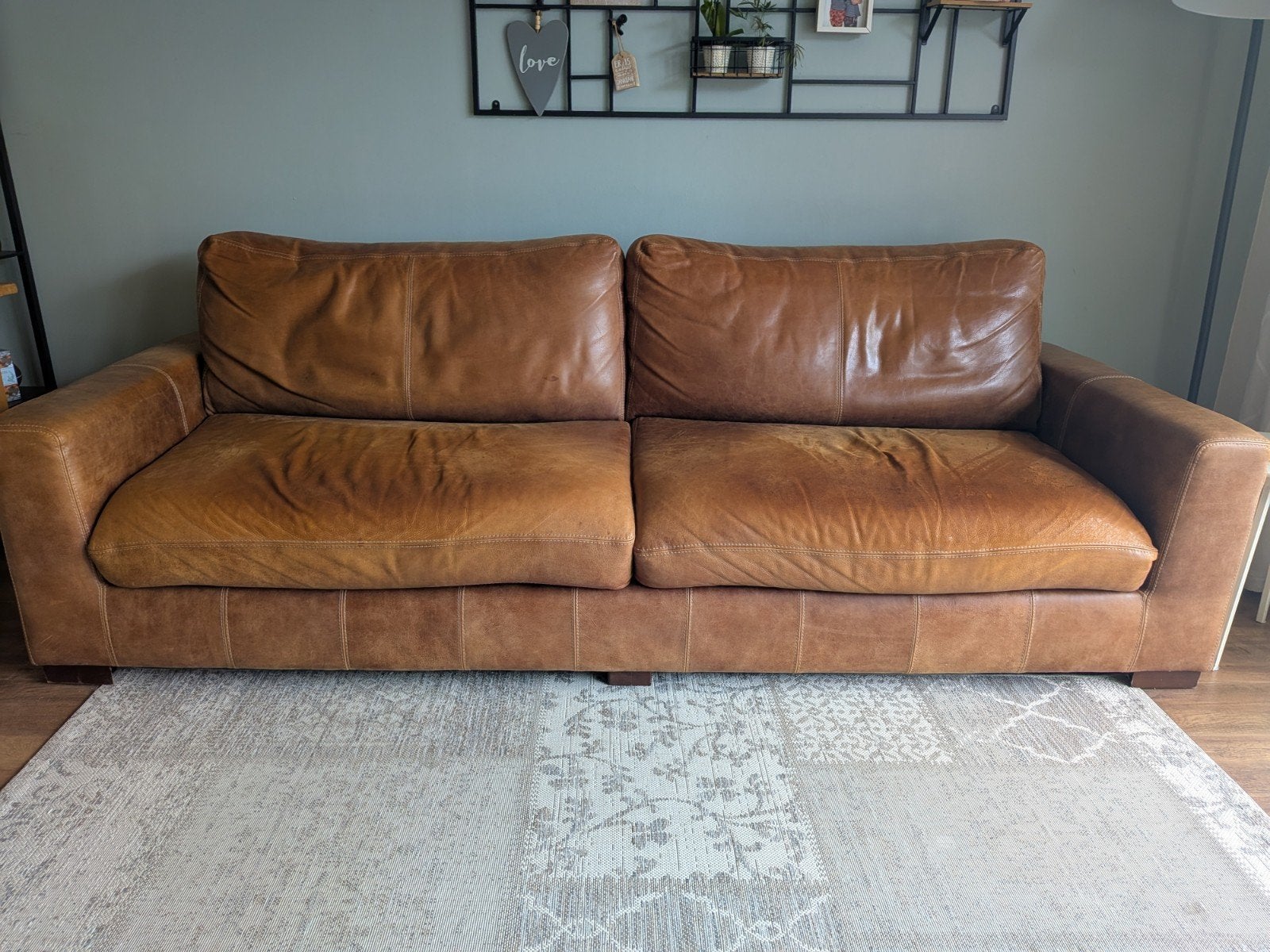 Leren bank - 3-zits - Cognacbruin, Ophalen, Modern, Comfortabel, 250 tot 300 cm, Gebruikt