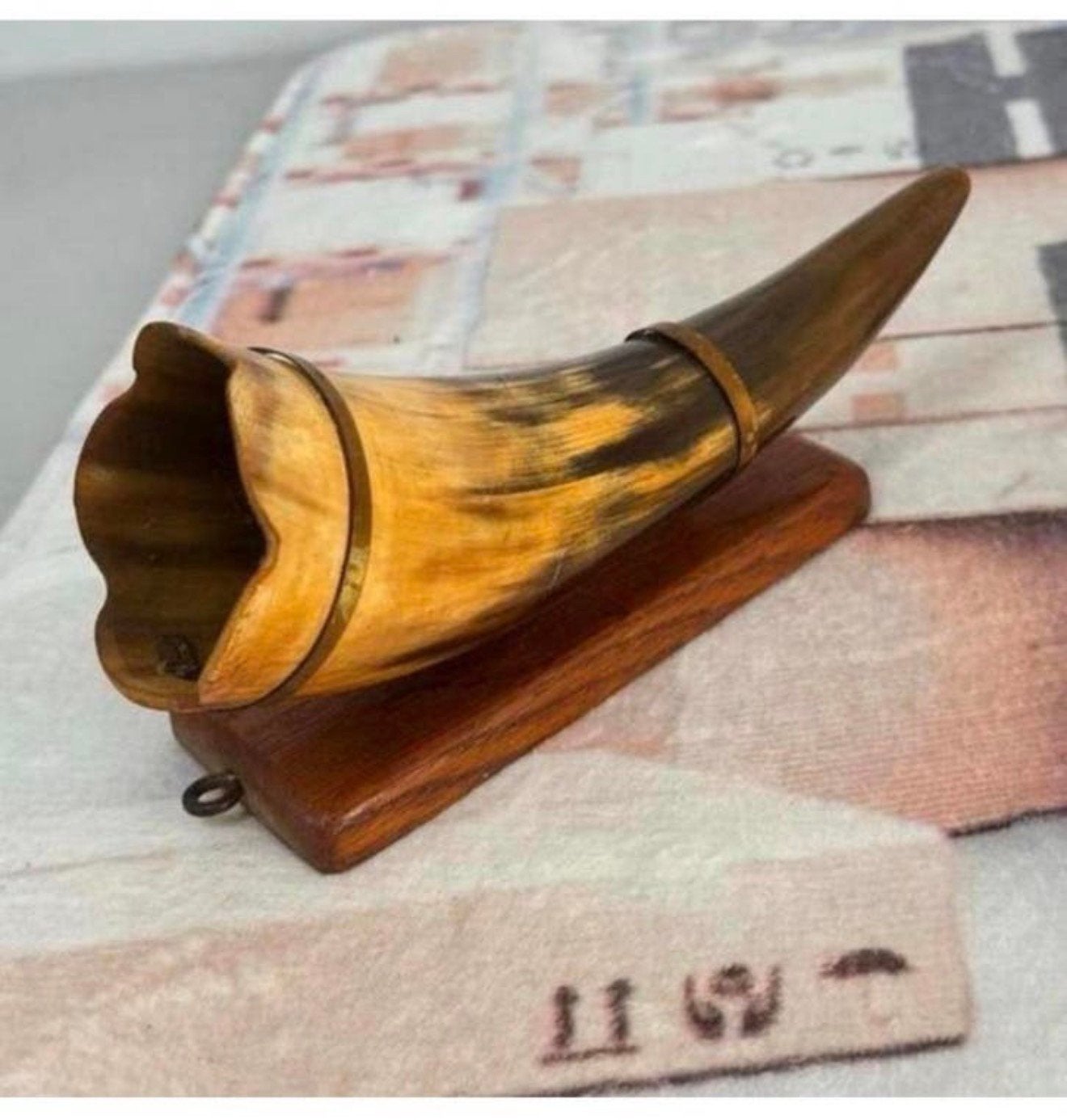 Vintage Viking drinking glanzende Hoorn op standaard, 20cm, Ophalen of Verzenden