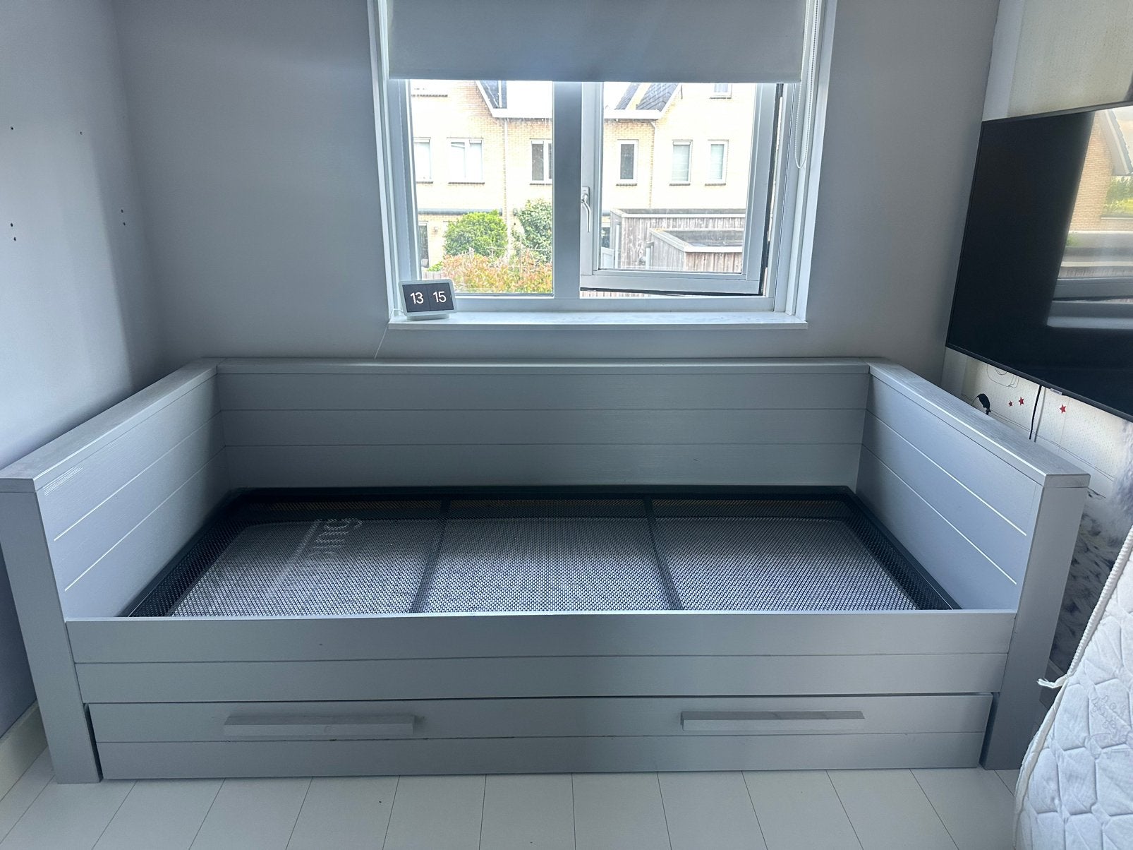Bed houten frame met uitschuiflade voor 1 persoons matras, Ophalen, Gebruikt, 90 cm, Eenpersoons