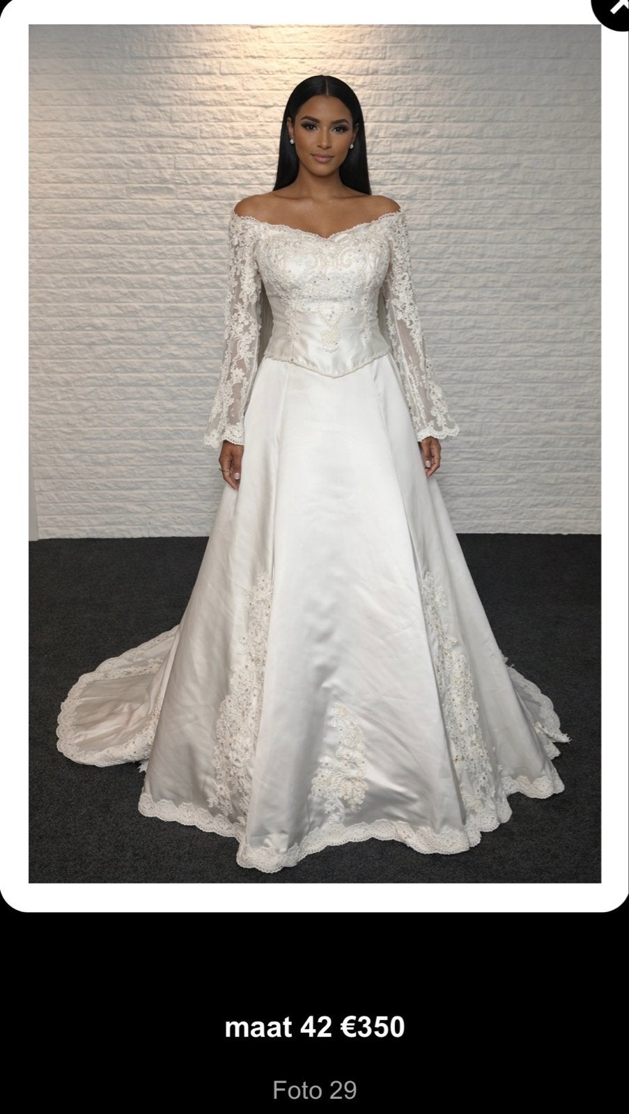 Elegante Trouwjurk Maat 42 met Kant en Sleep, Ophalen, Nieuw, Wit, Trouwjurk