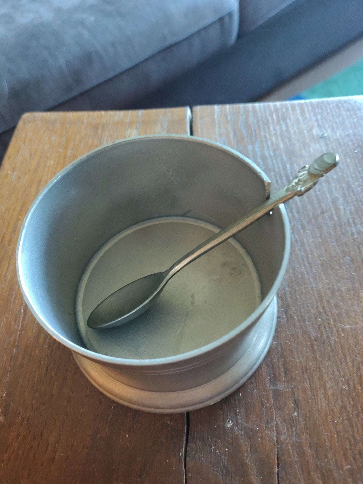 tinnen lepel met houder - 94% tin, Ophalen of Verzenden