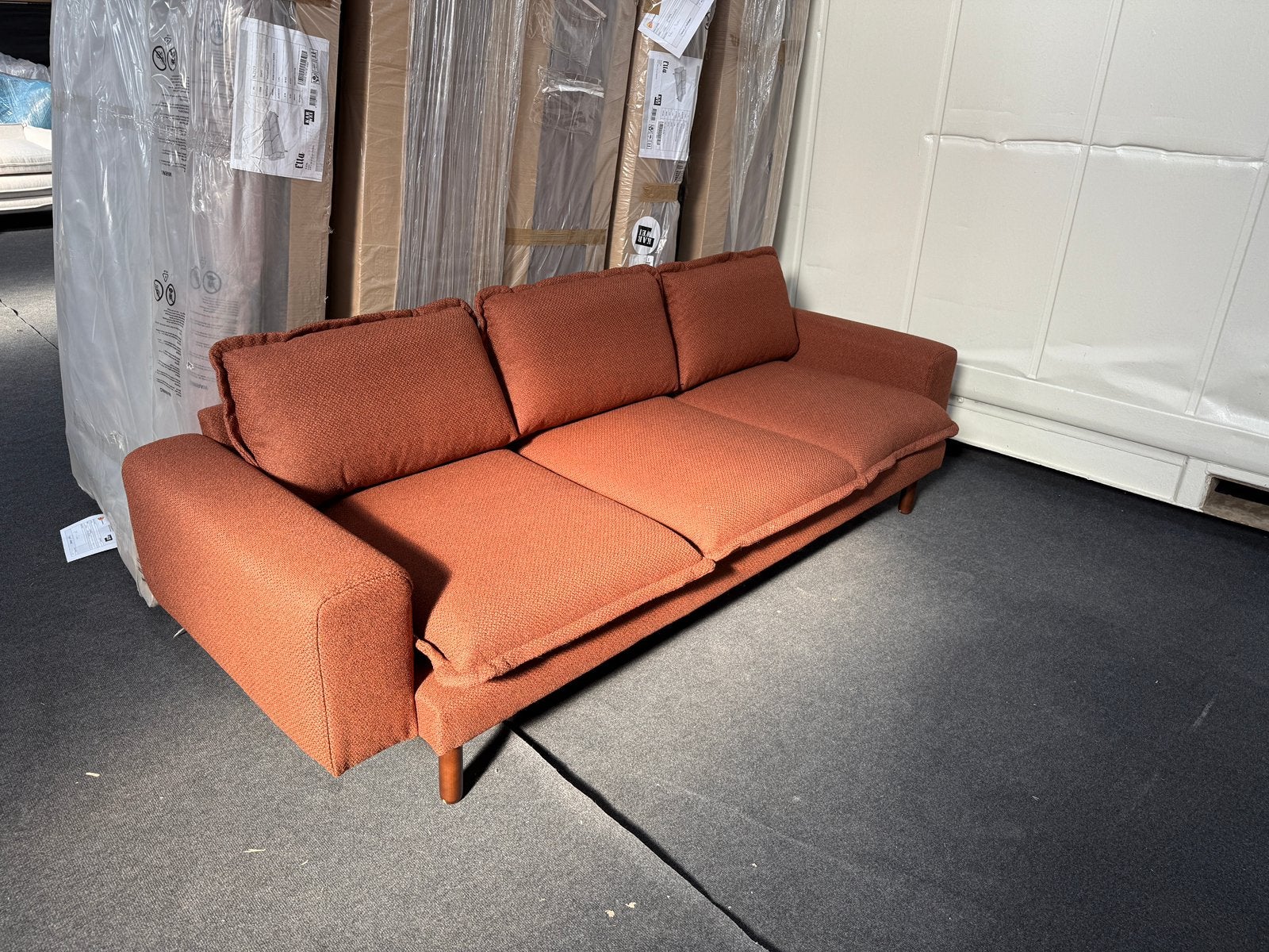Retourdeal KARWEI 3-zits bank Ella terracotta stof OP=OP, Ophalen of Verzenden, Nieuw, 75 tot 100 cm, Stof