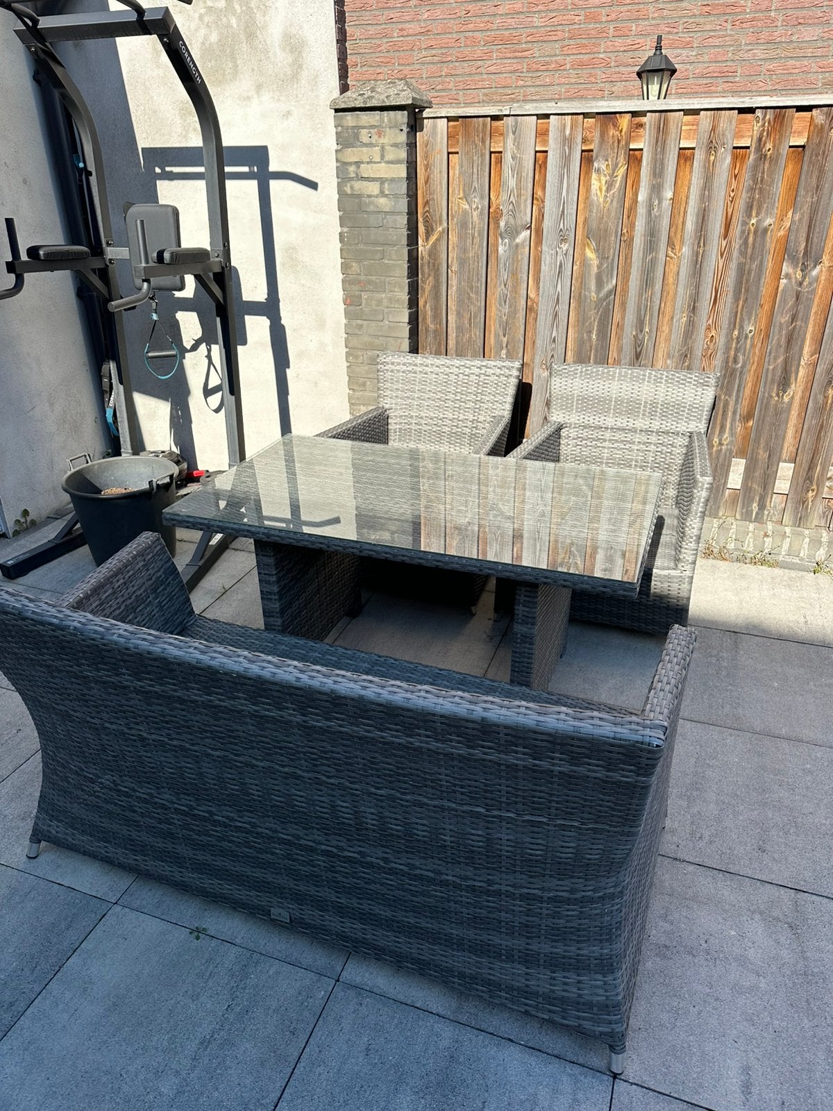 Bois le Duc wicker/rotan tuinset – tafel, 2 stoelen en bank, Ophalen, 4 zitplaatsen, Bank, Zo goed als nieuw