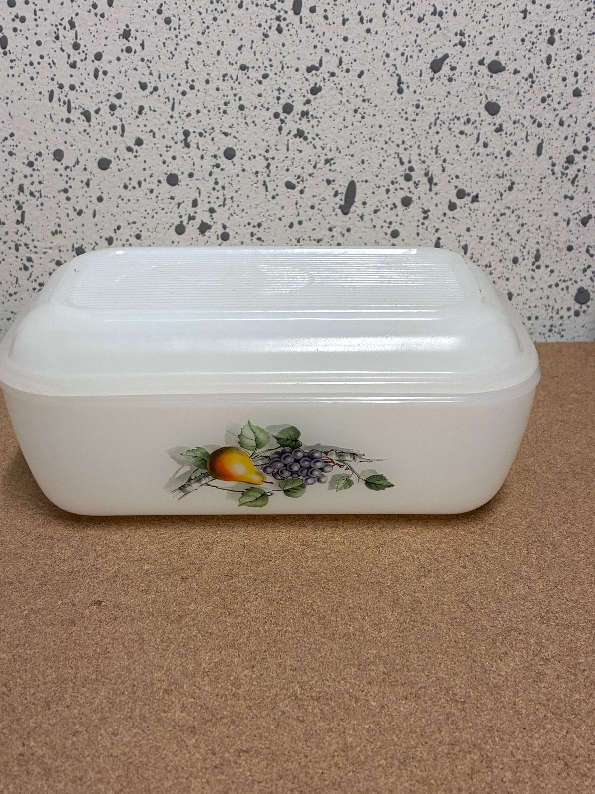 Vintage botervloot met Fruitdecoratie, Ophalen of Verzenden, Wit, Glas, Overige typen