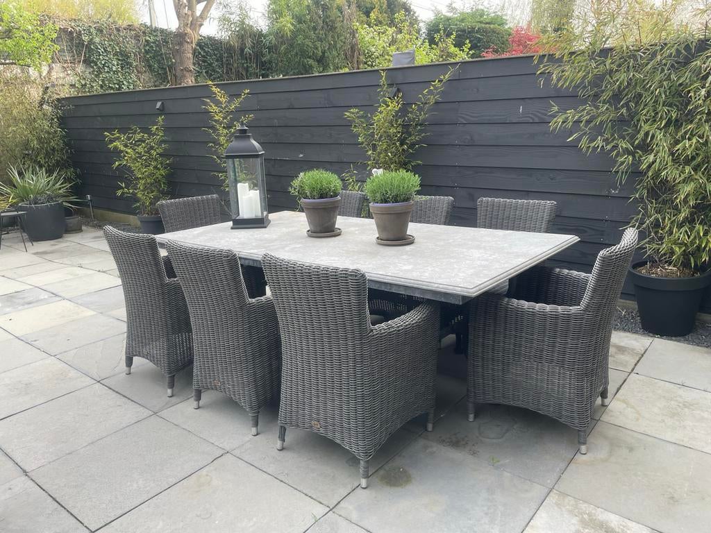 Natuursteen Dining tafel (2.30 X 1.20 ) incl.tuinstoelen, Tuin en Terras, Tuintafels, Ophalen, Gebruikt, Rechthoekig, Overige materialen