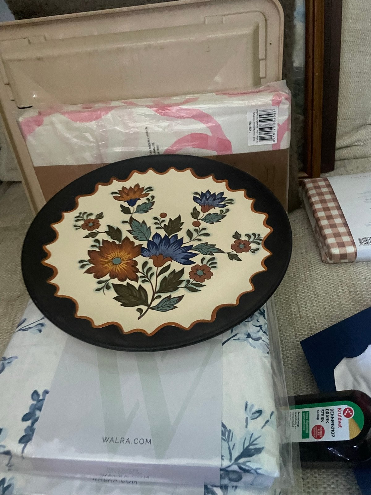 Vintage Flora Gouda Plateel Wandbord - Handwerk Holland, Antiek en Kunst, Ophalen of Verzenden