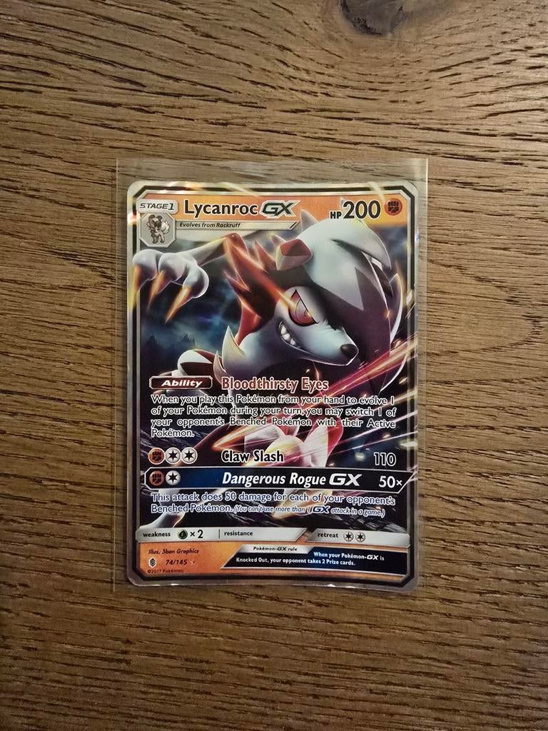 Pokémon Kaart Lycanroc GX 79/145, Ophalen of Verzenden, Zo goed als nieuw, Losse kaart, Foil