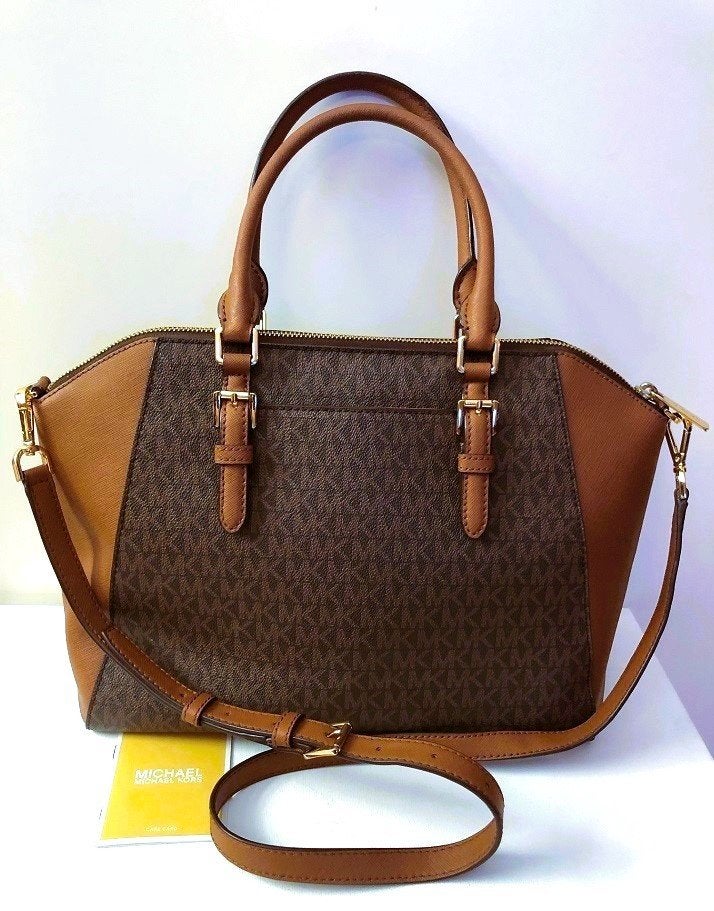 Originele Michael Kors grote tas handtas crossbody goud logo, Verzenden, Zo goed als nieuw, Bruin, Handtas