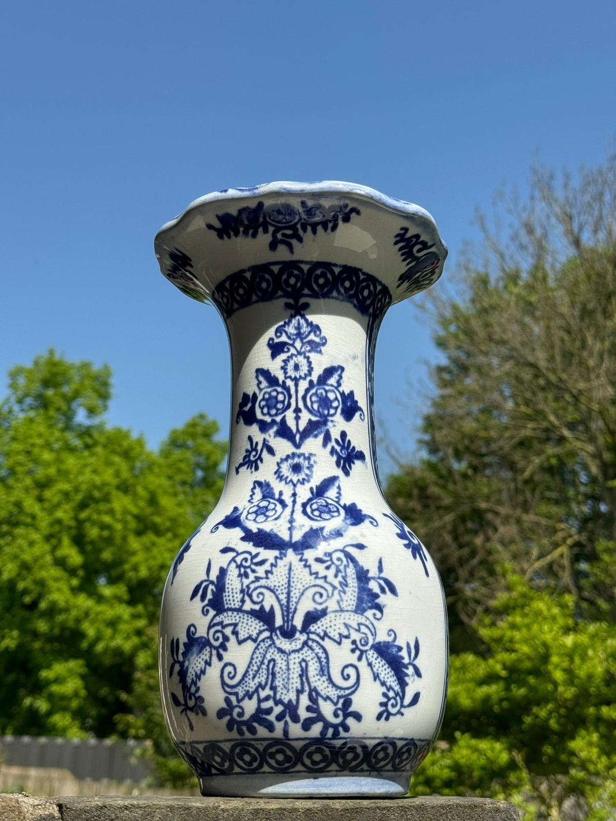 Antieke blauw witte uiltjesvaas - Petrus Regout Maastricht, Antiek en Kunst, Antiek | Vazen, Verzenden