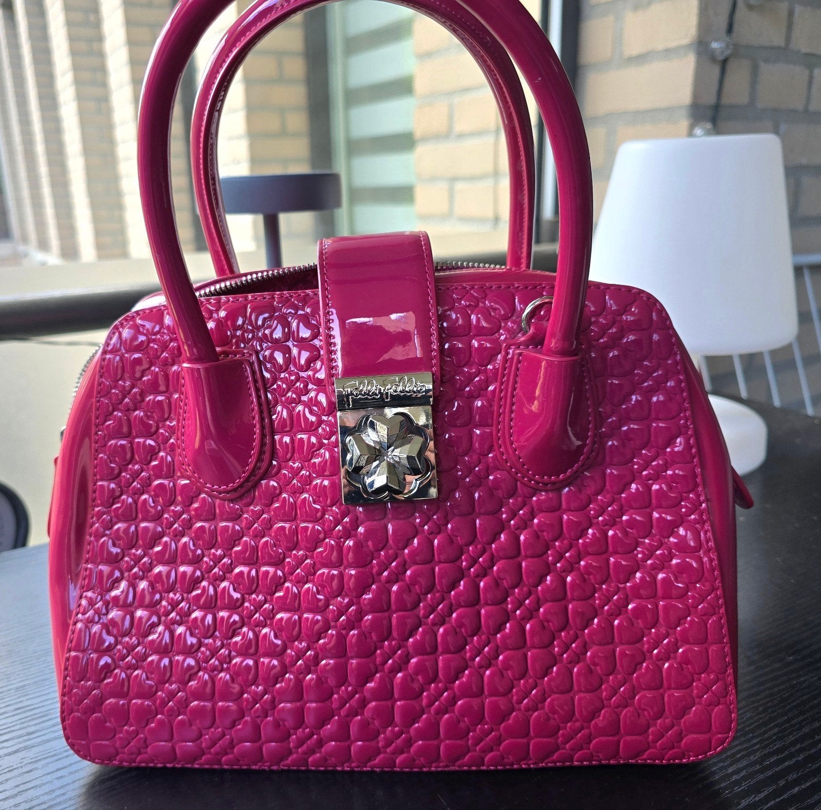 Folli Follie Fuchsia Roze Handtas met Hartjesreliëf, Verzenden, Zo goed als nieuw, Roze, Handtas