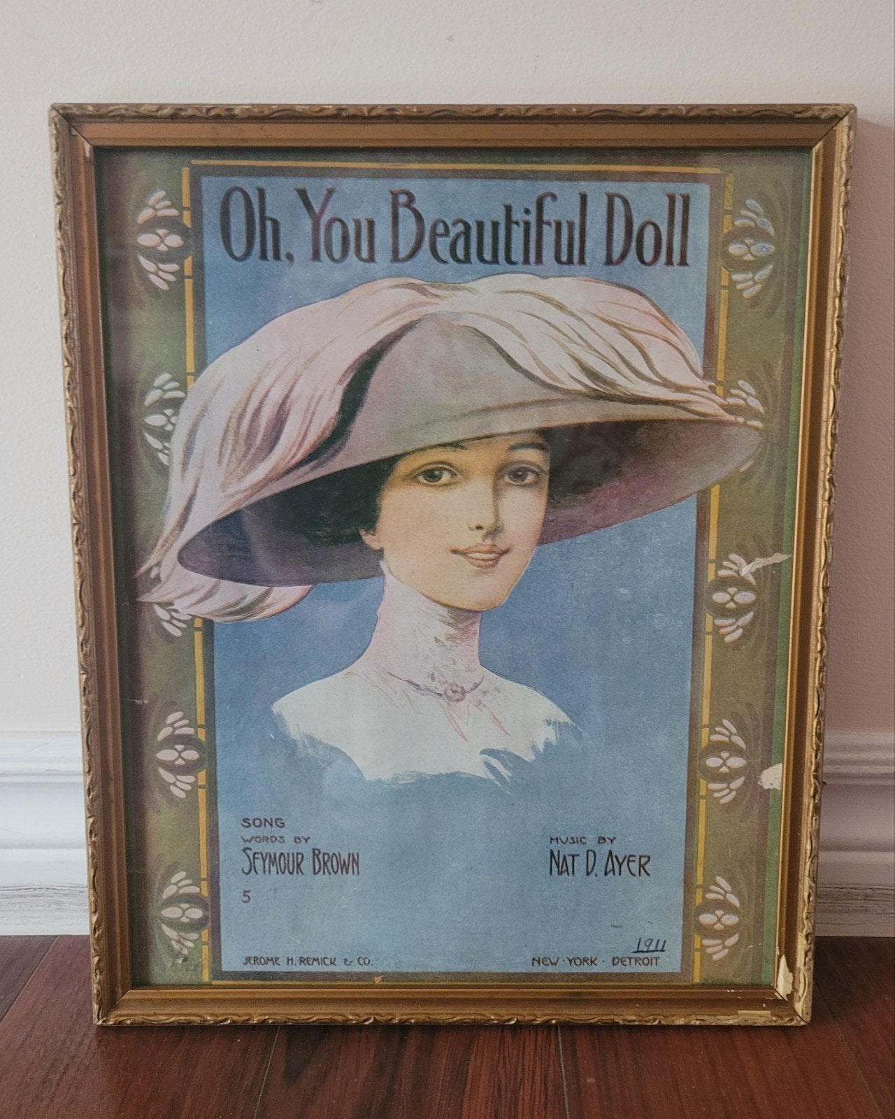 Ingelijste antieke (1911) bladmuziek cover van bekend lied, Ophalen of Verzenden