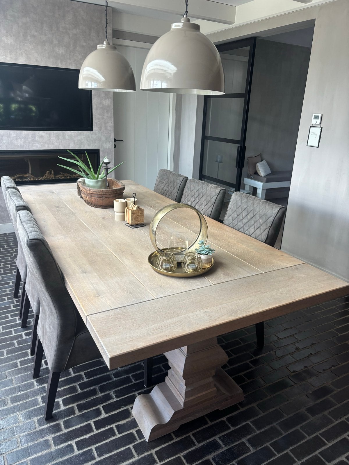 Robuuste Europees eiken white wash eettafel 260x110x80 cm, Huis en Inrichting, Tafels | Eettafels, Ophalen, 100 tot 150 cm, Gaaf