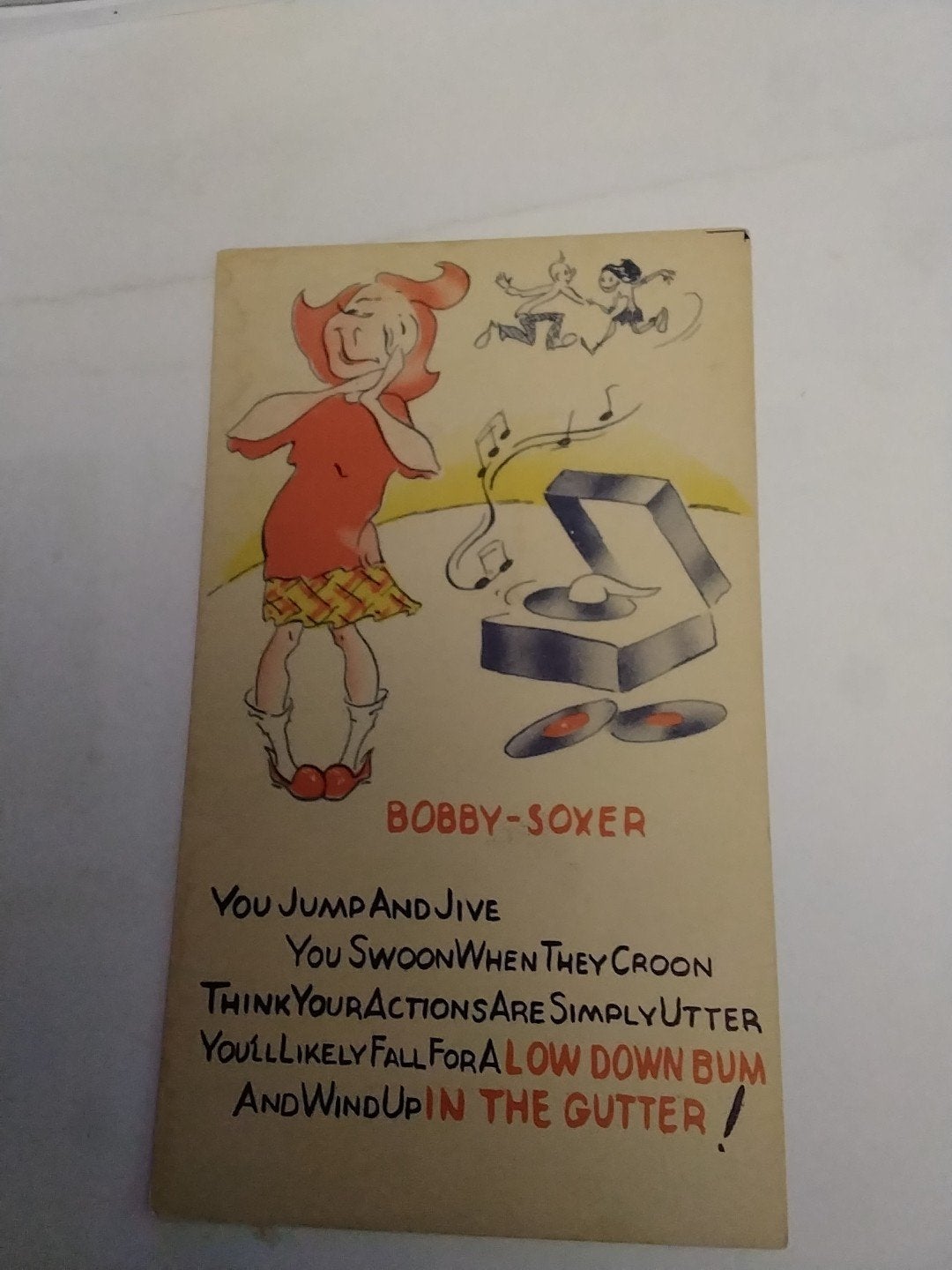 Vintage Bobby-Soxer Ansichtkaart - Jaren '40 Humor, Verzamelen, Ophalen of Verzenden, 1940 tot 1960