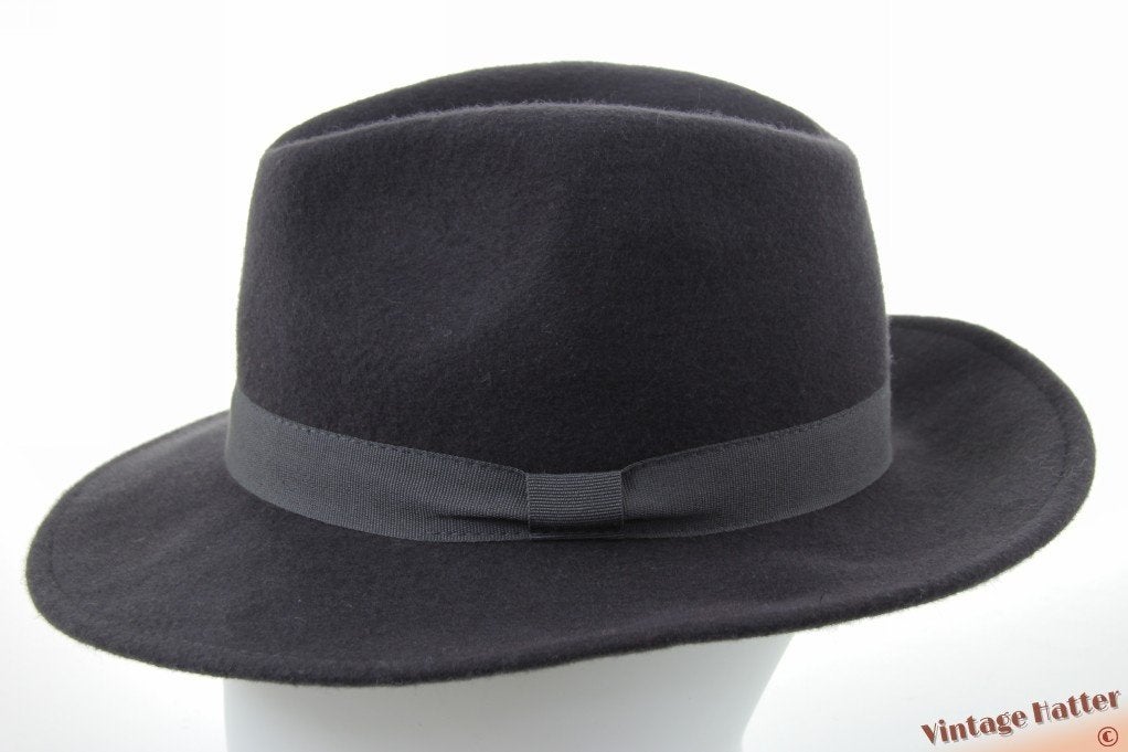 Vintage Dames gleufhoed FineFeltHats donker grijs wol 57-58, 56 of 57 cm (M, 7 of 7⅛ inch), Hoed, Ophalen of Verzenden, Zo goed als nieuw