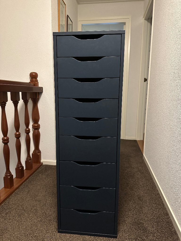 IKEA Alex ladeblok met 9 lades - Donkerblauw, Ophalen, Minder dan 50 cm, 5 laden of meer, 100 tot 150 cm
