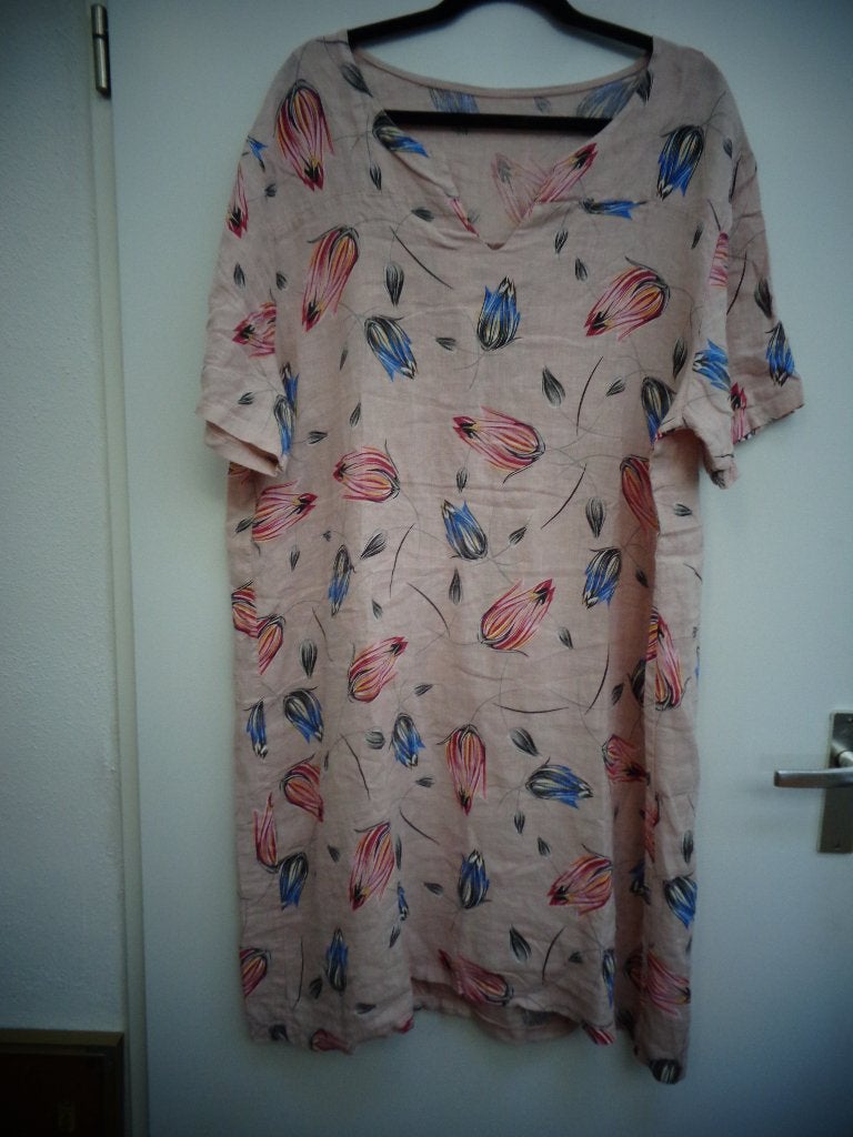 Made in Italy roze linnen jurk, korte mouw. Maat XXL, Made in Italy, Maat 46/48 (XL) of groter, Ophalen of Verzenden, Zo goed als nieuw