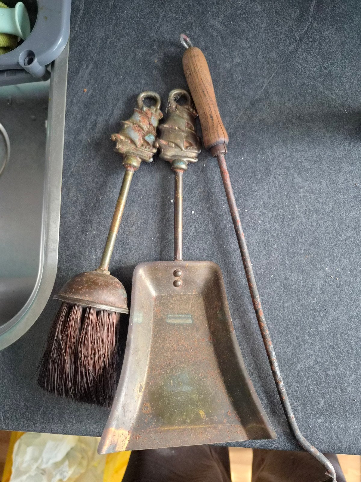 Antieke Messing Haardset - Schop, Bezem en Pook, Ophalen