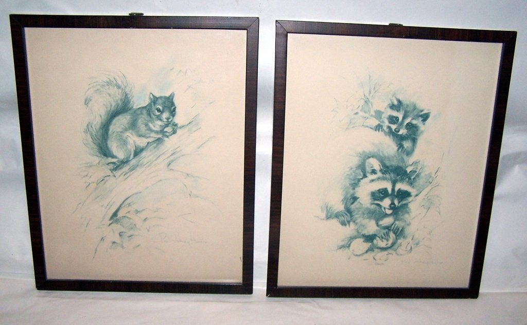 2x Paul Whitney Hunter- eekhoorn en wasberen. 26x21cm. Nwst., Antiek en Kunst, Kunst | Litho's en Zeefdrukken, Zeefdruk, Ophalen of Verzenden