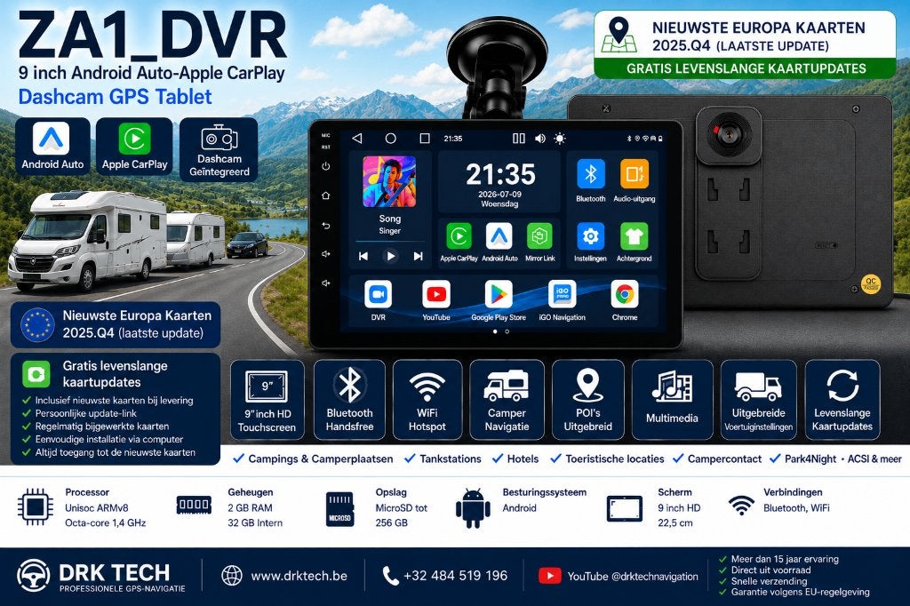 9 inch Android GPS Tablet met Dashcam Camper Navigatie- TMC, Ophalen of Verzenden, Nieuw