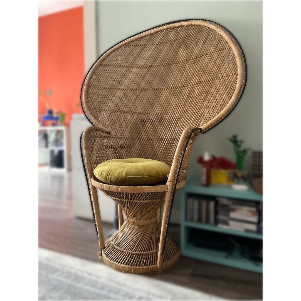 Rotan Pauwstoel, Ophalen, Gebruikt, Bruin, Bohemian, boho