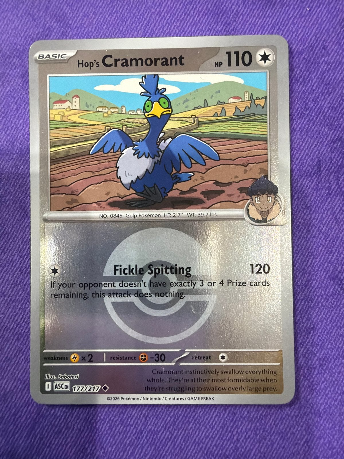 Hop's Cramorant 177/217 Ascended Heroes Pokémon Kaart, Ophalen of Verzenden, Zo goed als nieuw, Losse kaart, Foil