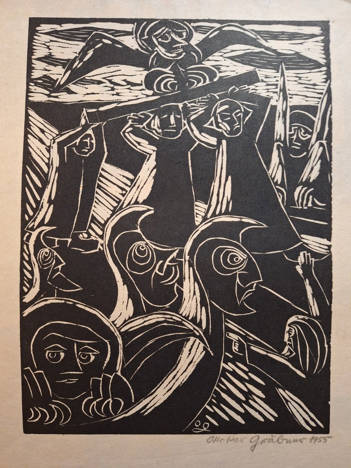 Ottokar grabner - Houtsnede "De Kruisdraging" (1955), 1950 - 1999, Religie, Ophalen of Verzenden, Houtsnede