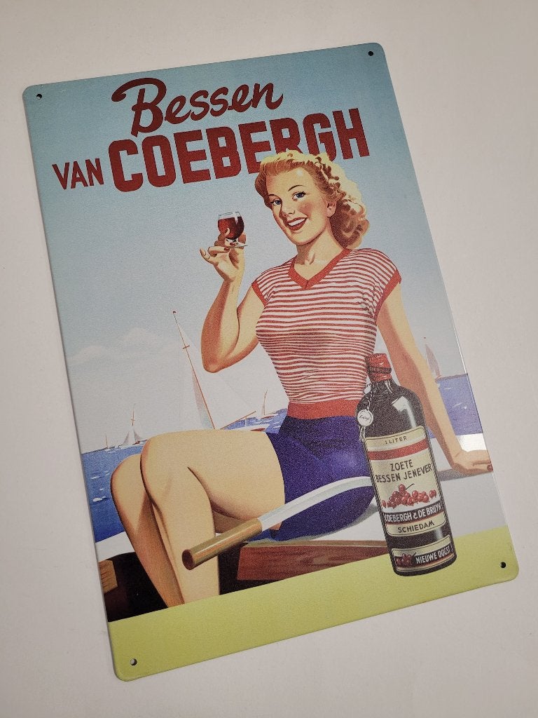 Bessen van Coebergh vrouw reclamebord van metaal wandbord, Verzamelen, Reclamebord, Info@deconoord.nl, Deco Noord, Nieuw