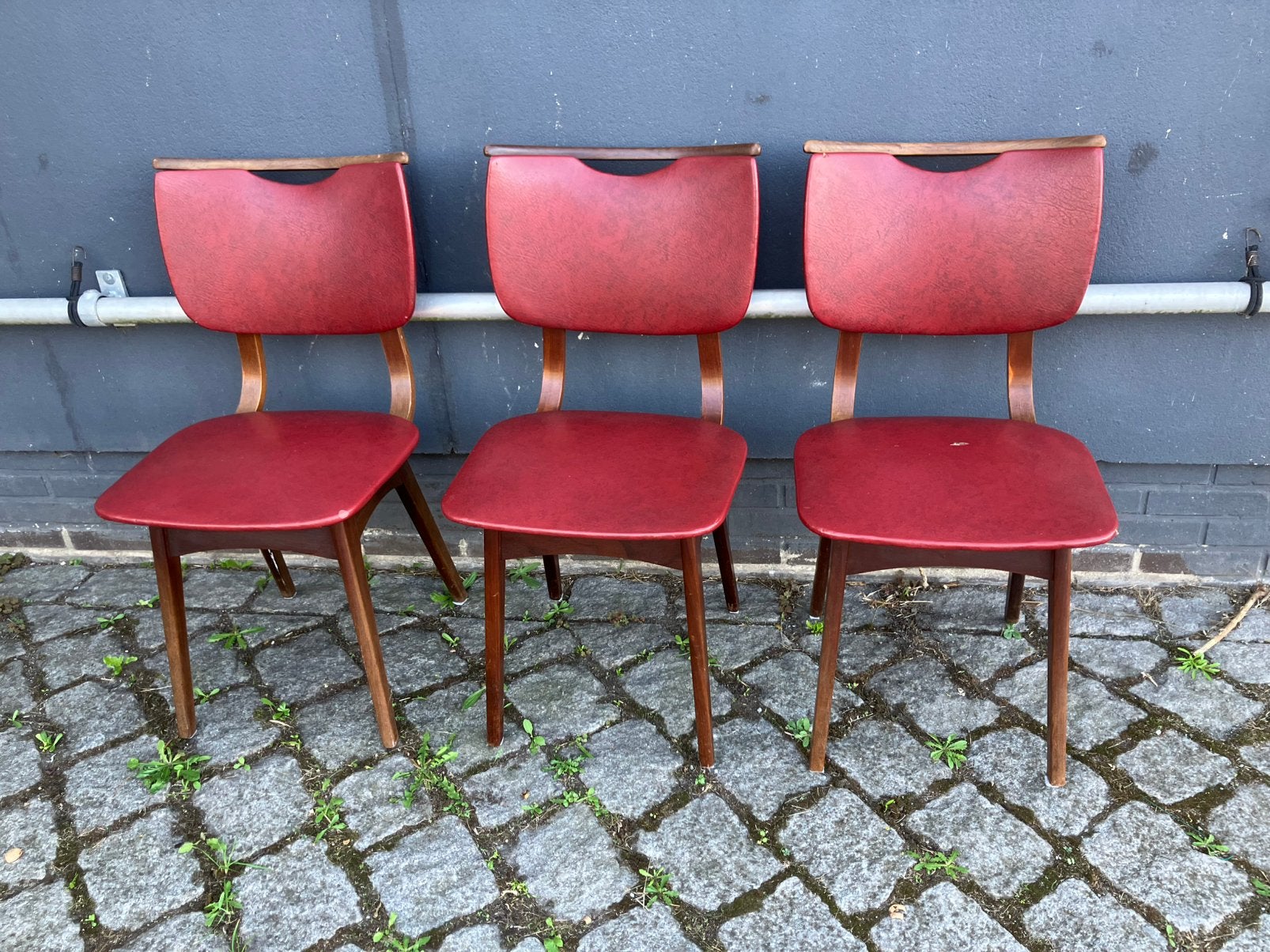 3 vintage teakhouten stoelen.  Jaren 60, Ophalen of Verzenden, Zo goed als nieuw, Bruin