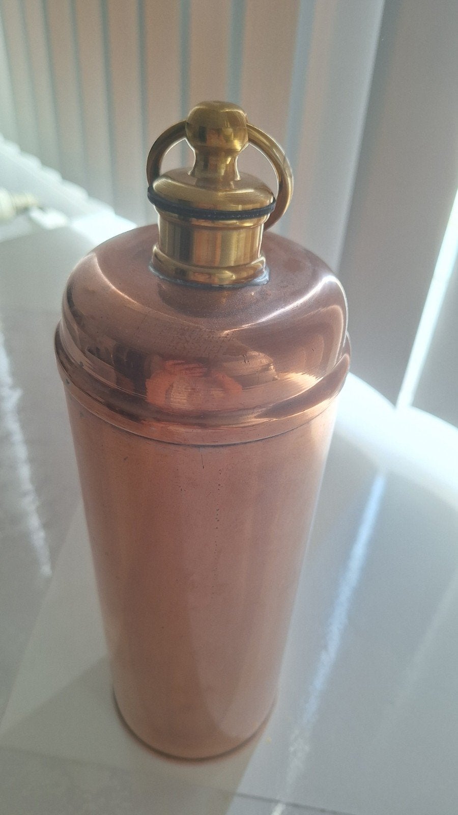 Antieke Koperen Fles met Messing Dop, Ophalen of Verzenden, Koper