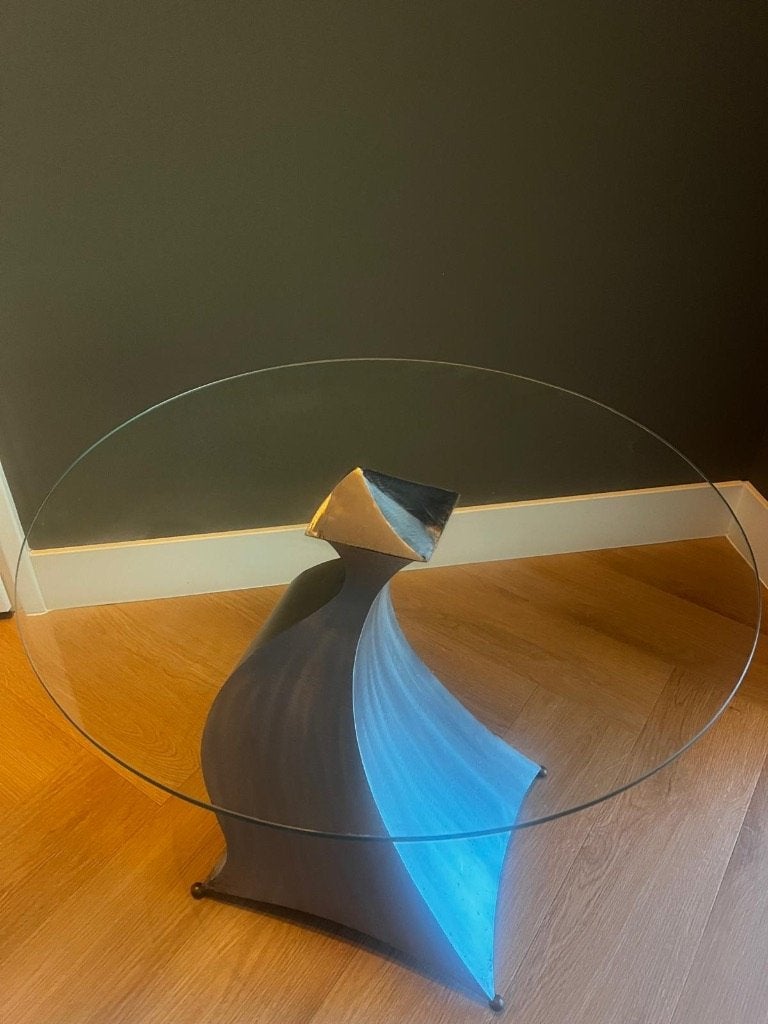 Moderne design bijzettafel – glas & geborsteld staal, Rond, 55 tot 75 cm, Desing, Ophalen