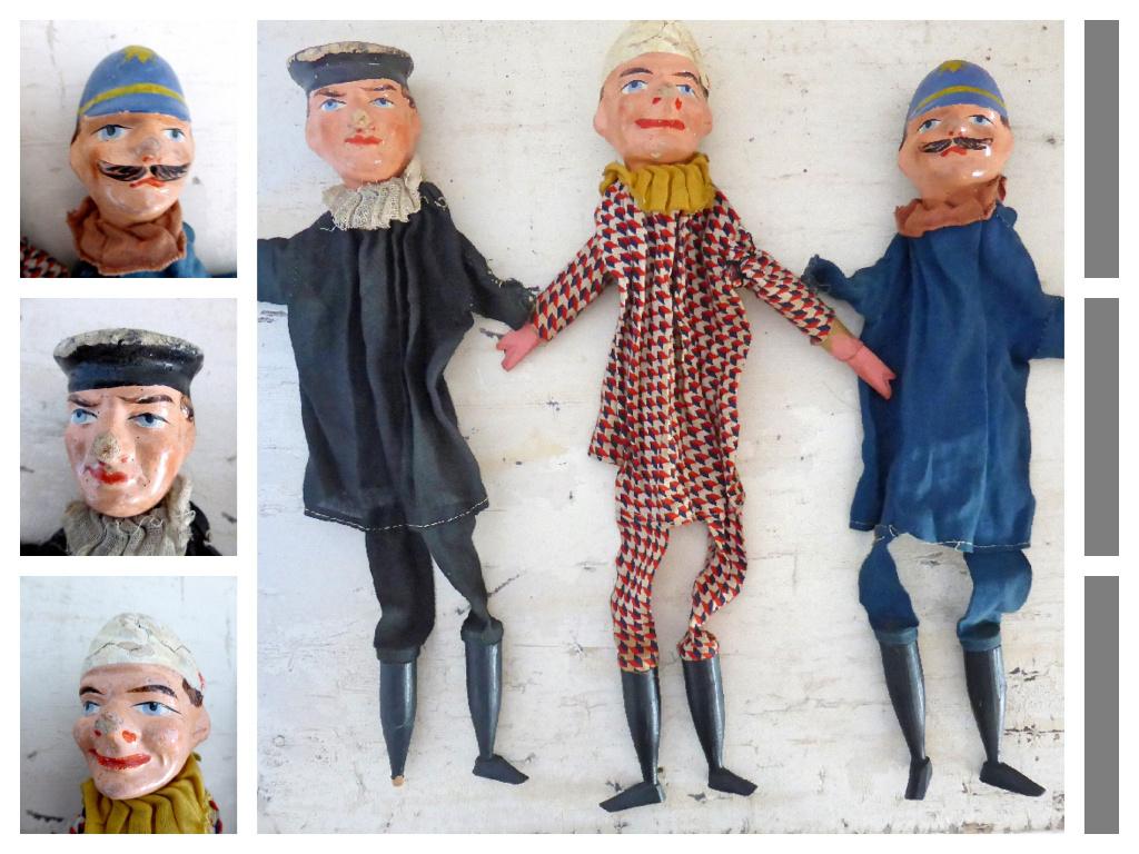 3 antieke handpoppen poppenkast papier maché / poppentheater, Antiek en Kunst, Ophalen of Verzenden
