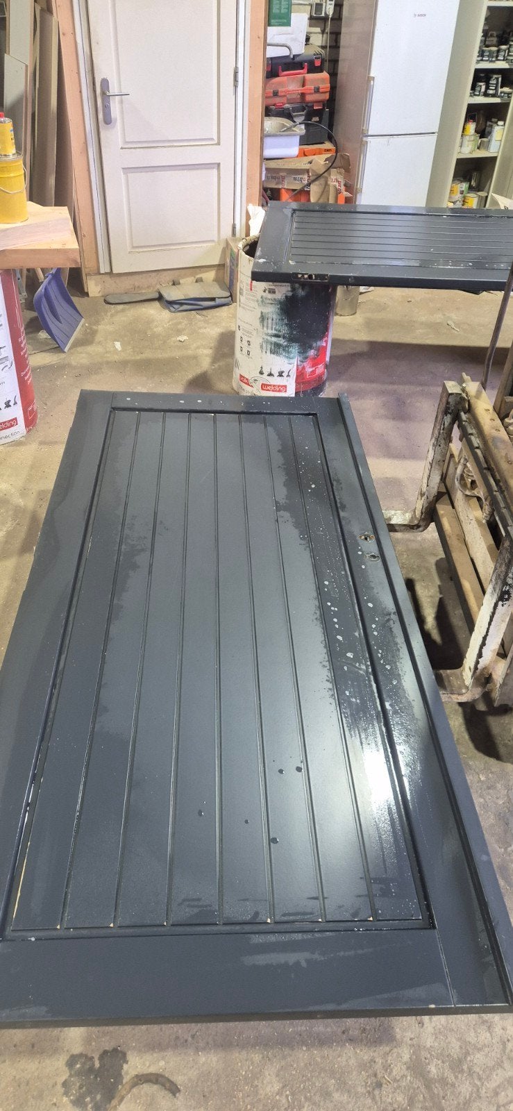 Set Garagedeuren met Loopdeur en 3-Puntssluiting, Ophalen, Gebruikt, Garagedeur, Hout